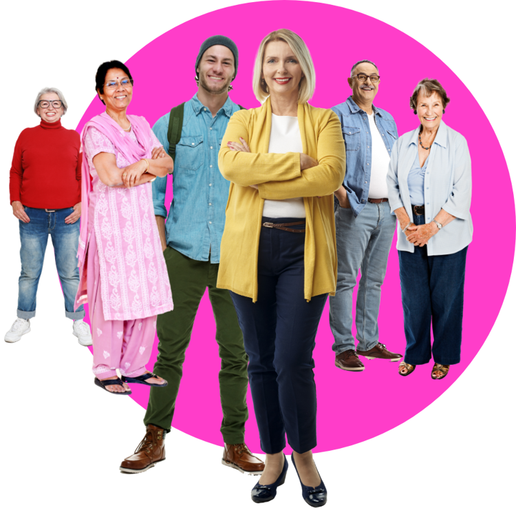 group of people standing together smiling